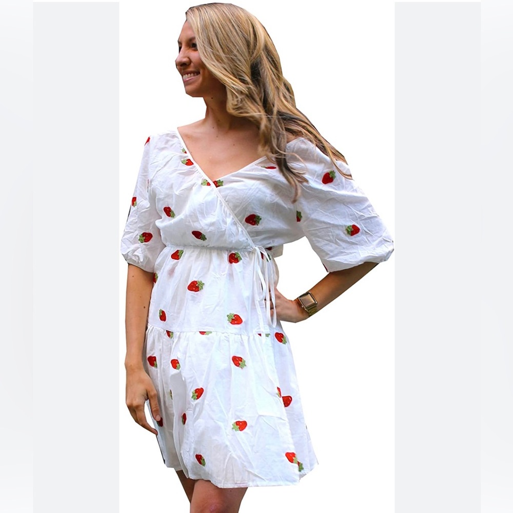 Spring dress with strawberries size M cotton dress